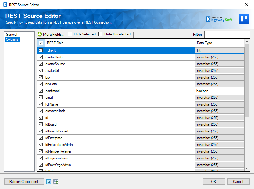 SSIS Trello REST Source - Columns